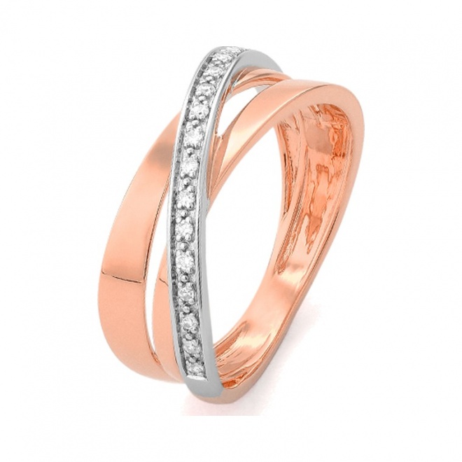 Anillo de oro rosa de 18 Kt con diamantes de 0,10 ct