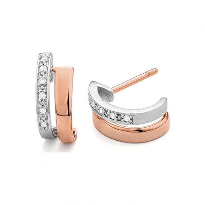 Pendientes Medias criollas de oro rosa de 18 Kt con diamantes de 0,07 ct
