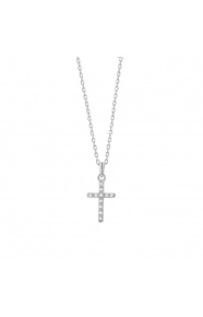 Colgante Cruz de oro blanco de 18 Kt con diamantes de 0,03 ct