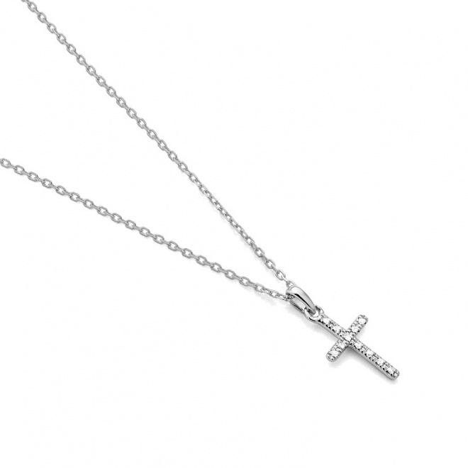 Colgante Cruz de oro blanco de 18 Kt con diamantes de 0,03 ct