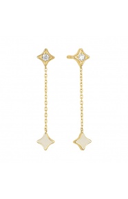 Pendientes Largos de oro amarillo de 18 Kt con diamantes de 0,14 ct