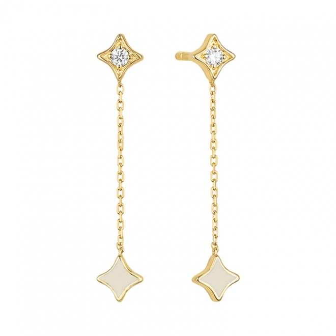 Pendientes Largos de oro amarillo de 18 Kt con diamantes de 0,14 ct