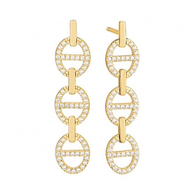 Pendientes Largos de oro amarillo de 18 Kt con diamantes de 0,38 ct