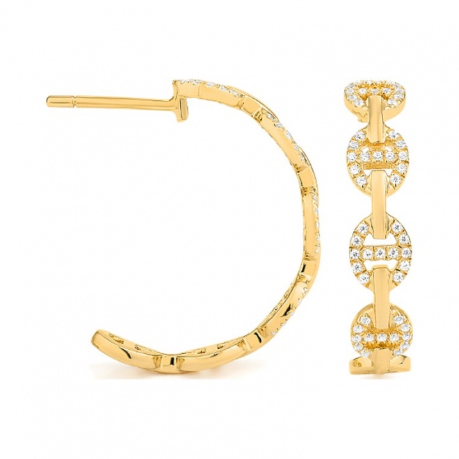 Pendientes Medias criollas de oro amarillo de 18 Kt con diamantes de 0,38 ct