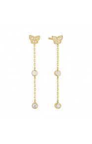 Pendientes Largos de oro amarillo de 18 Kt con diamantes de 0,17 ct