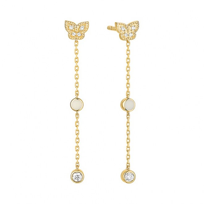 Pendientes Largos de oro amarillo de 18 Kt con diamantes de 0,17 ct