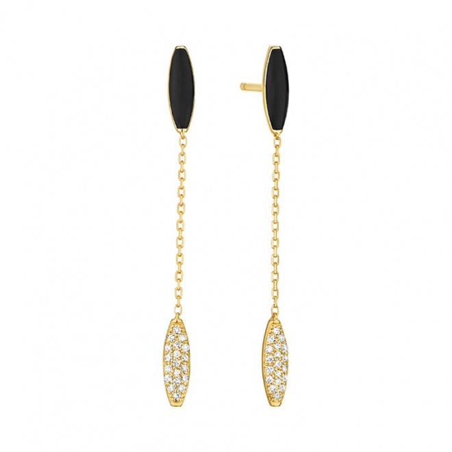 Pendientes Largos de oro amarillo de 18 Kt con diamantes de 0,15 ct
