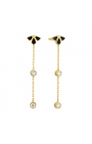 Pendientes Largos de oro amarillo de 18 Kt con diamantes de 0,14 ct