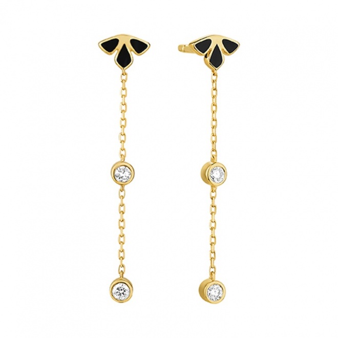 Pendientes Largos de oro amarillo de 18 Kt con diamantes de 0,14 ct