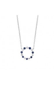 Colgante de oro blanco de 18 Kt con zafiro azules de 0,90 ct y diamantes de 0,10 ct