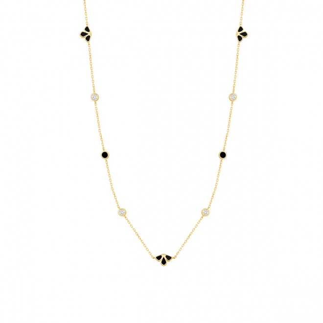 Collar Cadena con motivos de oro amarillo de 18 Kt con diamantes de 0,26 ct