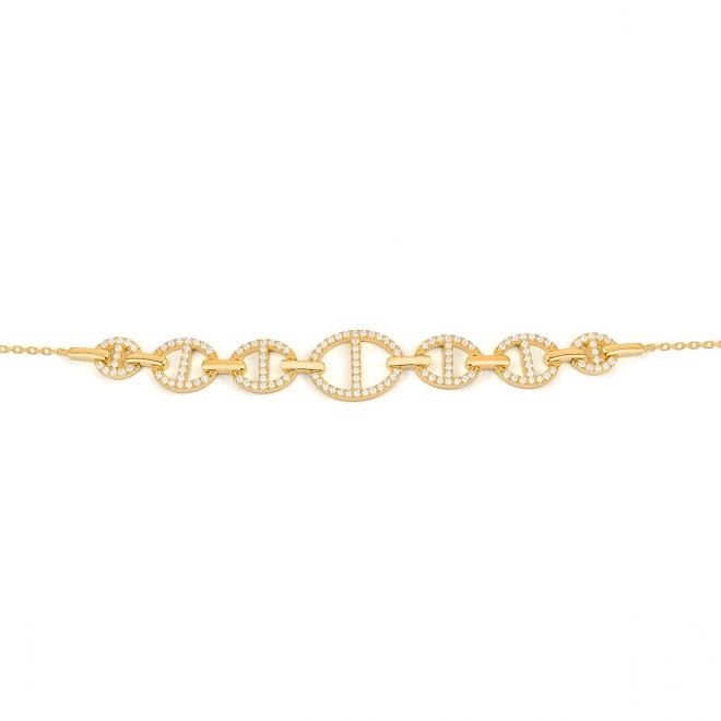 Pulsera con motivo y cadena de oro amarillo de 18 Kt con diamantes de 0,42 ct