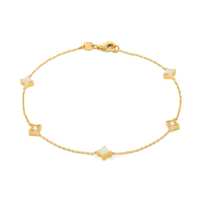 Pulsera con motivo y cadena de oro amarillo de 18 Kt con diamantes de 0,18 ct