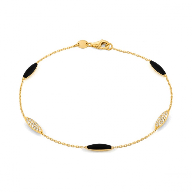 Pulsera con motivo y cadena de oro amarillo de 18 Kt con diamantes de 0,36 ct