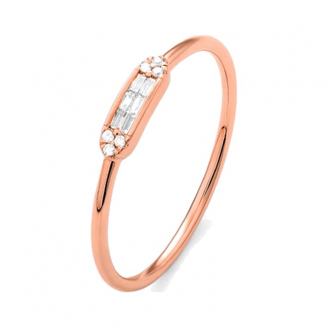 Anillo de oro rosa de 18 Kt con diamantes talla baguette de 0,06 ct