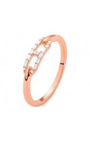 Anillo de oro rosa de 18 Kt con diamantes talla baguette de 0,08 ct