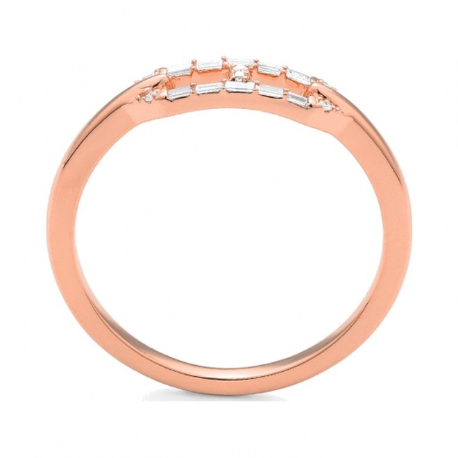 Anillo de oro rosa de 18 Kt con diamantes talla baguette de 0,08 ct