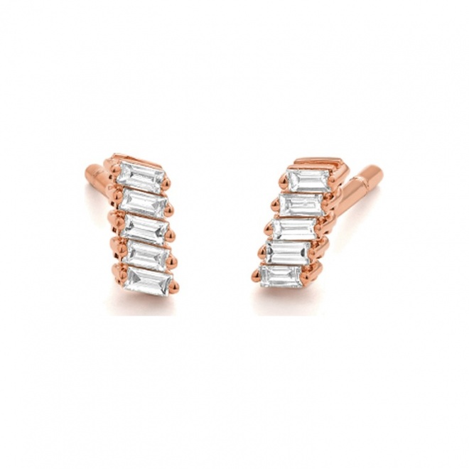 Pendientes de oro rosa de 18 Kt con diamantes talla baguette de 0,20 ct