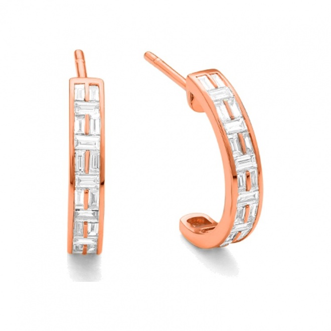 Pendientes Medias criollas de oro rosa de 18 Kt con diamantes talla baguette de 0,67 ct