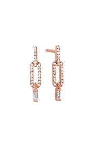 Pendientes Largos de oro rosa de 18 Kt con diamantes de 0,17 ct