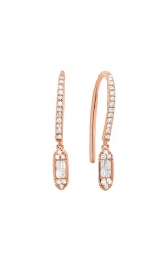 Pendientes Largos de oro rosa de 18 Kt con diamantes de 0,17 ct