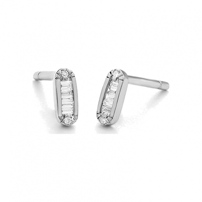 Pendientes de oro blanco de 18 Kt con diamantes talla baguette de 0,08 ct