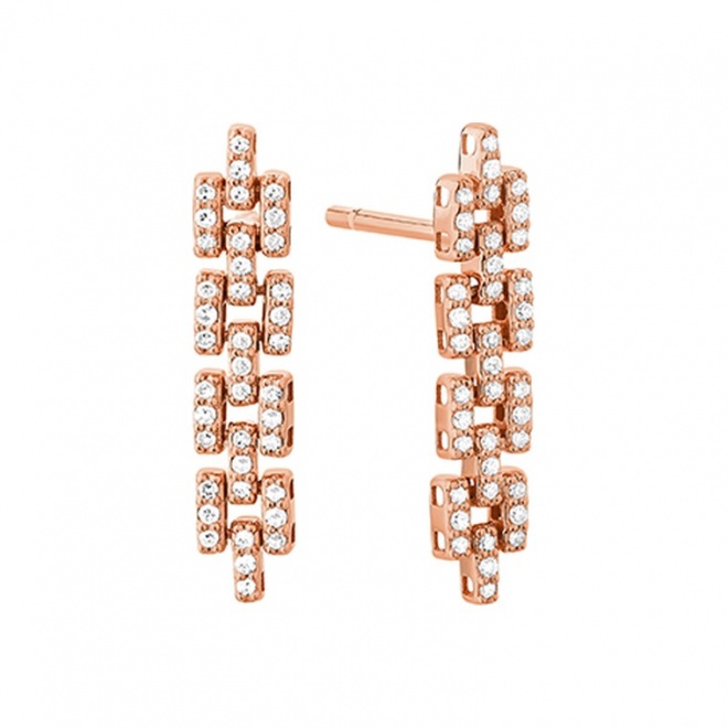 Pendientes Largos de oro rosa de 18 Kt con diamantes de 0,25 ct