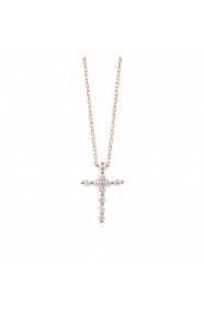 Colgante Cruz de oro rosa de 18 Kt con diamantes de 0,15 ct