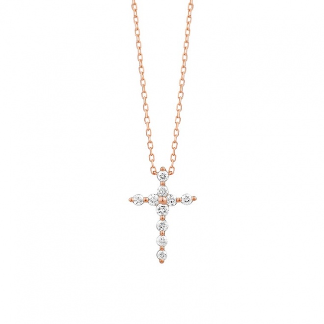 Colgante Cruz de oro rosa de 18 Kt con diamantes de 0,15 ct