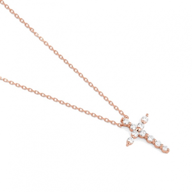 Colgante Cruz de oro rosa de 18 Kt con diamantes de 0,15 ct