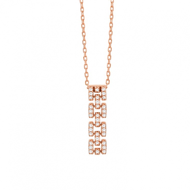 Colgante Largo de oro rosa de 18 Kt con diamantes de 0,11 ct