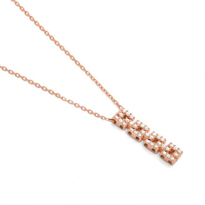 Colgante Largo de oro rosa de 18 Kt con diamantes de 0,11 ct