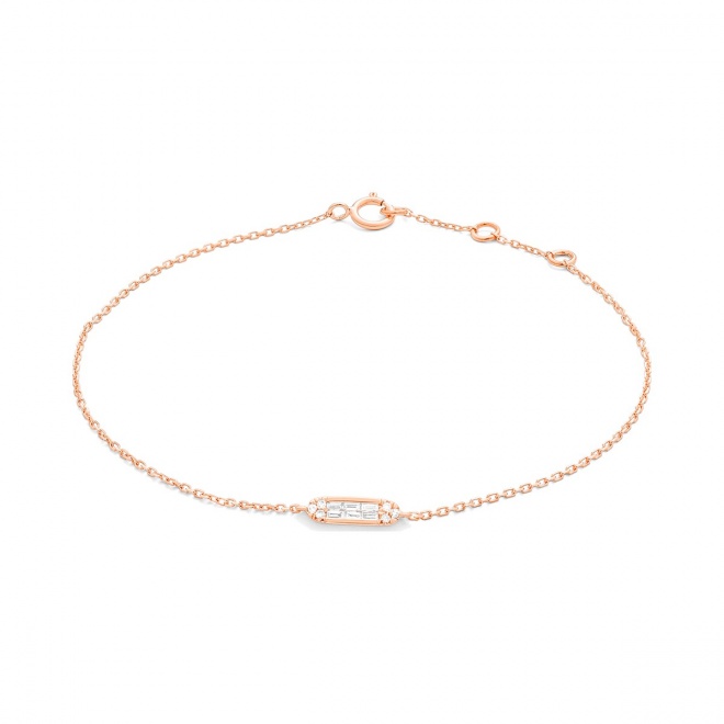 Pulsera con motivo y cadena de oro rosa de 18 Kt con diamantes talla baguette de 0,06 ct