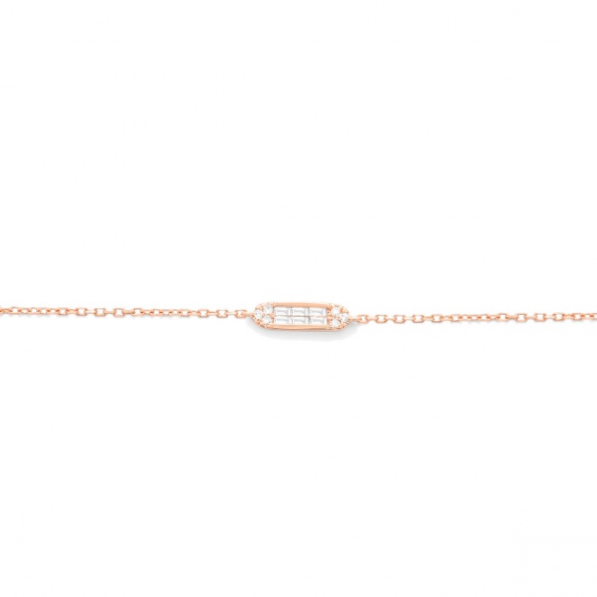 Pulsera con motivo y cadena de oro rosa de 18 Kt con diamantes talla baguette de 0,06 ct