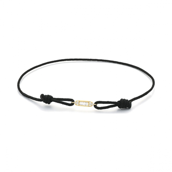 Pulsera de cordón de oro amarillo de 18 Kt con diamantes talla baguette de 0,05 ct
