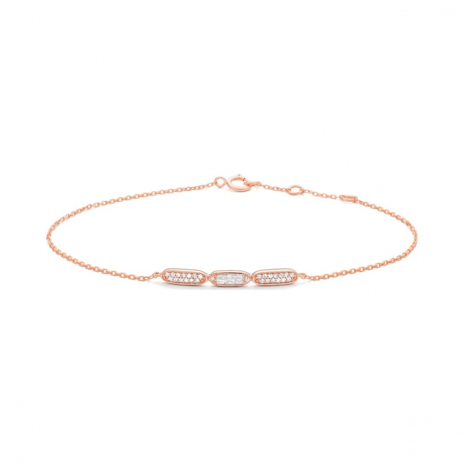Pulsera con motivo y cadena de oro rosa de 18 Kt con diamantes de 0,12 ct
