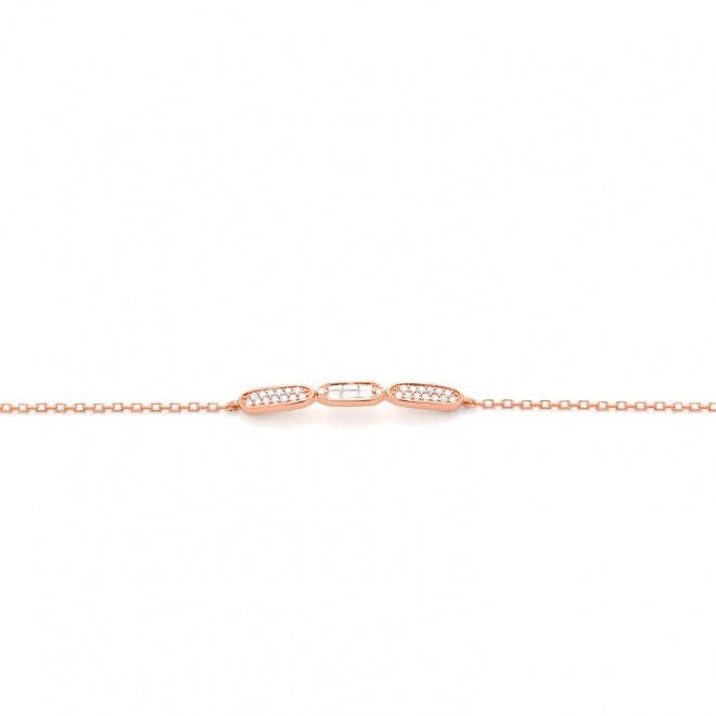 Pulsera con motivo y cadena de oro rosa de 18 Kt con diamantes de 0,12 ct