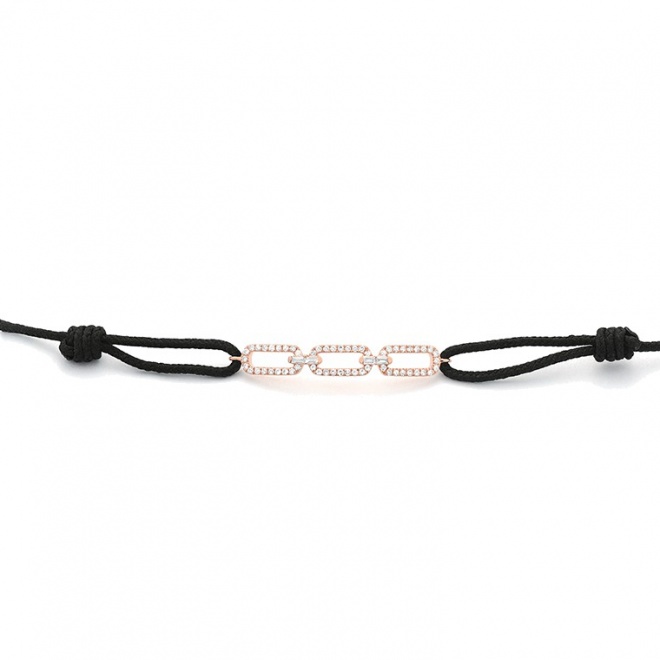 Pulsera de cordón de oro rosa de 18 Kt con diamantes de 0,16 ct