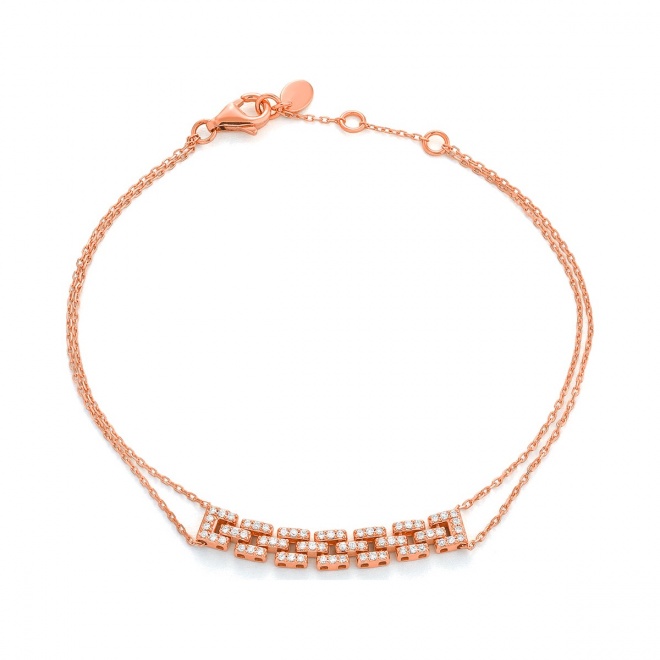 Pulsera con motivo y cadena de oro rosa de 18 Kt con diamantes de 0,20 ct