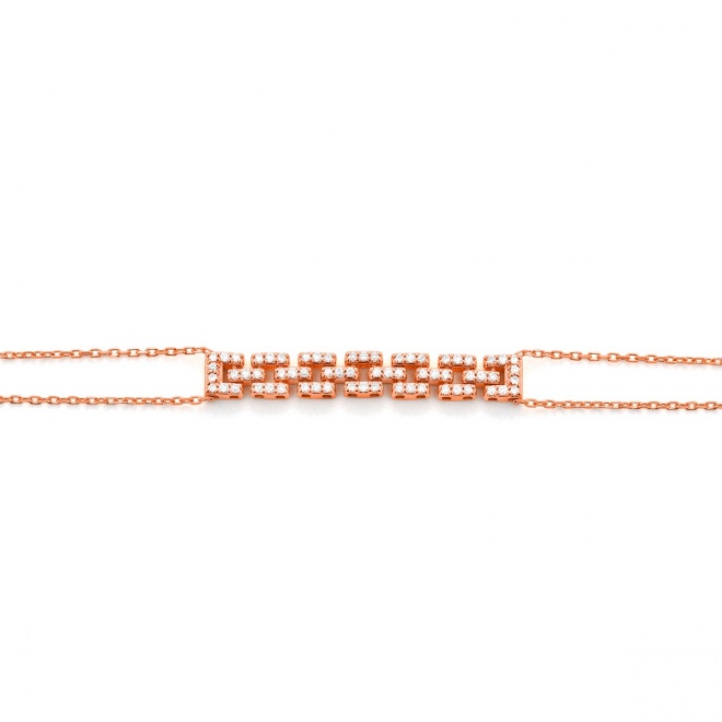 Pulsera con motivo y cadena de oro rosa de 18 Kt con diamantes de 0,20 ct