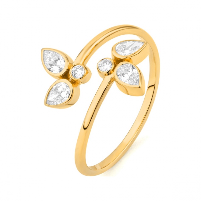 Anillo de oro amarillo de 18 Kt con diamantes talla pera de 0,45 ct