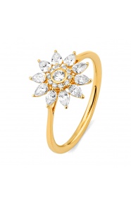 Anillo Rosetón de oro amarillo de 18 Kt con diamantes talla pera de 0,63 ct