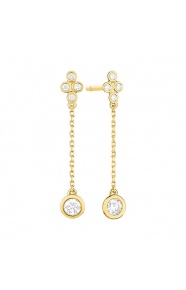 Pendientes Largos de oro amarillo de 18 Kt con diamantes de 0,25 ct