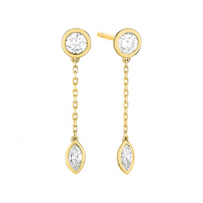 Pendientes Largos de oro amarillo de 18 Kt con diamantes de 0,50 ct