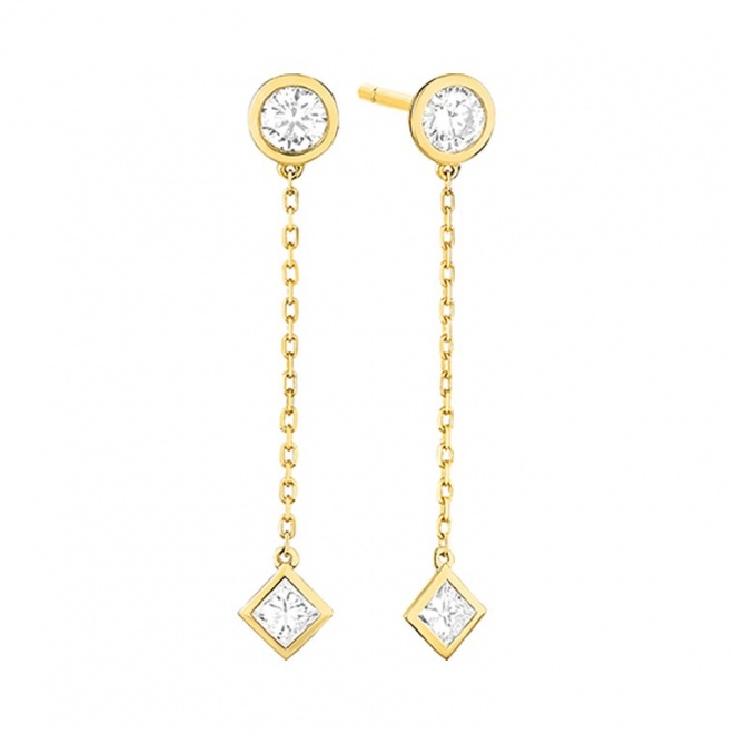 Pendientes Largos de oro amarillo de 18 Kt con diamantes de 0,55 ct