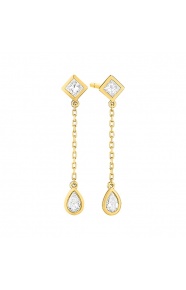 Pendientes Largos de oro amarillo de 18 Kt con diamantes talla pera de 0,40 ct