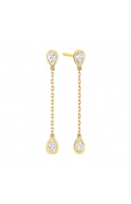 Pendientes Largos de oro amarillo de 18 Kt con diamantes talla pera de 0,40 ct