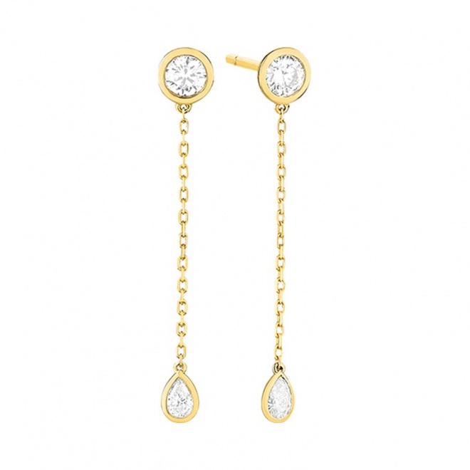 Pendientes Largos de oro amarillo de 18 Kt con diamantes de 0,65 ct