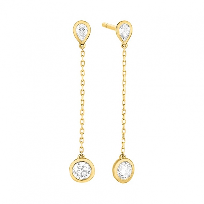 Pendientes Largos de oro amarillo de 18 Kt con diamantes de 0,65 ct