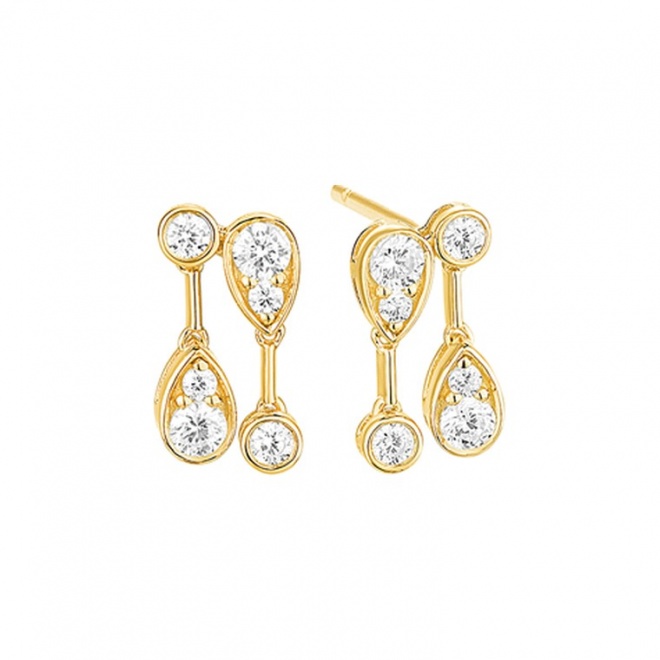 Pendientes Largos de oro amarillo de 18 Kt con diamantes de 0,50 ct